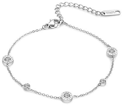 Kim Johanson Edelstahl Damen Fußkettchen *Timeless* in Silber mit Zirkonia Steinchen besetzt & einem starken Karabinerverschluss inkl. Schmuckbeutel