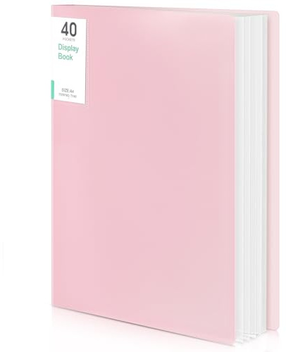 Phyxin Portfolio Binder, 40-Pocket Portfolio Folder 8.5 x 11, Displaying 80 Page Binder with Plastic Sleeves, Plastic Folders for Women & Men, Students, Teachers, Pink