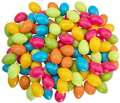 Idena 31489 – XXL Ostereier-Set mit 100 bunten Kunststoff-Eiern zum Basteln, Bemalen, Bekleben und Aufhängen, als Dekoration für Sträuße und Zweige zur Osterzeit, Bunt