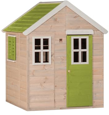 Wendi Toys M18 Kinderspielhaus Outdoor, Garten Spielhaus für Kinder, FSC Holz, 120×120×155 cm, mit Tür, Fenstern, Boden, Fensterläden, wetterfest