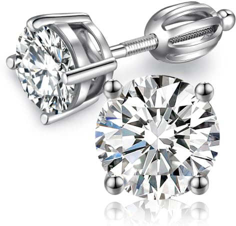 JiaYang Glänsande cz diamantörhängen för män och kvinnor, 925 sterling silver cubic zirconia, skruvörhängen med lång tjock stolpe, 4 mm-8 mm, 8mm, Kubisk zirkonia