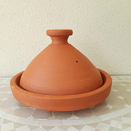 Tajine marocchina originale dal Marocco non smaltato diametro 34cm rotondo naturale tajin Tagine per cucinare 4-5 persone casseruola da giardino senza sostanze nocive realizzata a mano in Marrakech
