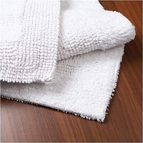 Savi Home Bath Mat Rug 17x24 White, 100% Pure Cotton, Super Soft Bath Rugs, Plush & Absorbent, Hand Tufted Heavy Weight Construction, Full Reversible Step Out Rugs