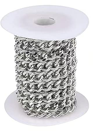 Jaydis 16,4 fot aluminium pansarkedjor 1 x 8,5 x 2,2 mm vridna länkar korskabelkedjor silverpläterad med spole för hänge halsband smyckestillverkning
