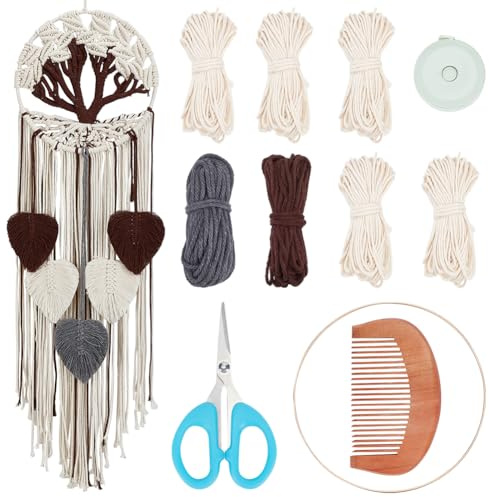 FREEBLOSS Set Macramé Feuille Kit Feuille Macramé Kit de Suspension Murale Macramé Feuille Arbre de vie Macramé Kits de Macramé pour Débutants Tapisserie de Feuilles de Macramé