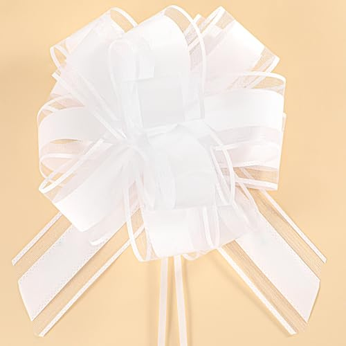 10 fiocchi grandi da regalo, 18 cm, con nastro regalo, fiocchi decorativi per fai da te, imballaggio, matrimonio, compleanno, confezione regalo (bianco)