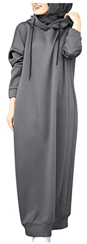 Felpa Donna Oversize Abito Lungo da Abito Lungo con Cappuccio Felpa con Cappuccio Abito in Felpa Casual con Scollo a Maniche Lunghe Tinta Unita Pile Donna con E Cappuccio Oversized Hoodies (Grey, M)