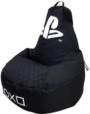 PlayStation Large Bean Bag, Highback Gaming Bean Chair with Filling Included, Comfortable Black and White Logo Design Lounging Chair for All Ages and Indoor and Outdoor Use