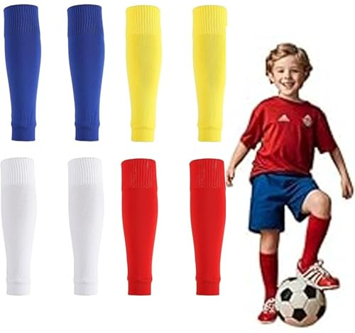 Nnicorns Children's Football Socks Without Socks, 4 UK, White, Yellow, Blue, Red, 8 Count