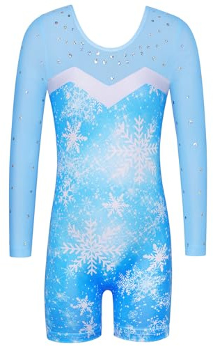 BAOHULU Leotard for Girls Gymnastics Toddler Tank Biketards Shorts Shiny Diamond Kids Dancewear B389_SnowflakeBlue_110