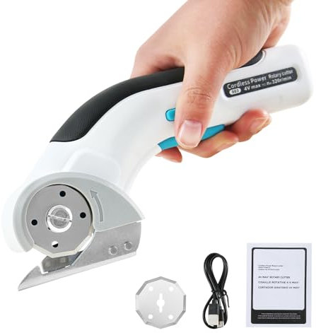 Tijeras eléctricas inalámbricas, cortador eléctrico de cartón de 4 V, cortador de tela recargable con bloqueo de seguridad, cortador giratorio eléctrico portátil de mano para cortar tela, cartón,