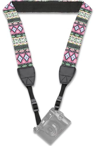 TECHZOCO Correa de cámara, Correa de Hombro para cámara, cinturón de Seguridad para la cámara, Apto para Canon, Fuji, Nikon, Olympus, Panasonic, Pentax, Sony - Bohemia Rosa