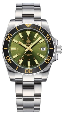 ADDIESDIVE Automatisk klocka för män NH35A mekaniska analoga dykarklockor 200 m med rostfritt stål armband AD2086, 2086 grön, Klassisk