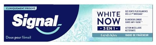 Signal White Now – 3-in-1-Zahnpasta – Fresh Kiss – intensives Frischegefühl und Weißheit, langanhaltend, fleckenabweisend – 96 Prozent Inhaltsstoffe natürlichen Ursprungs – 75 ml