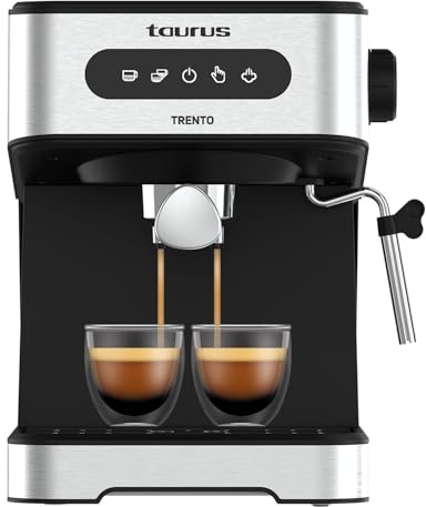 Taurus - Cafetera Espresso Trento 20Bar | 1o2 Tazas | Apagado Automático | Control Táctil | Vaporizador para Leche | Diseño elegante Inox