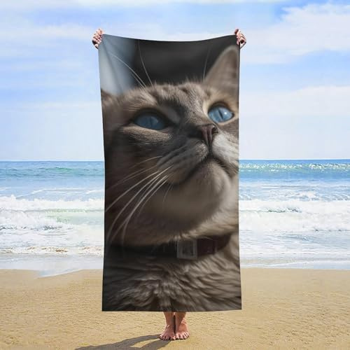 Oversized Beach Towel 160x80cm Sand Free Quick Dry Absorbent Bath Towels Microfiber Thin Lightweight Pool Towels A Cat Looks Up to The Sky Beach Towel for Travel Vacation Essentials Adult Gift