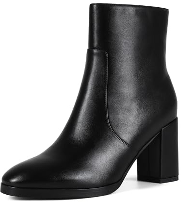 Aitikiss Women's Heeled Ankle Boots Side Zipper Chunky Block Heel Booties Fall Ankle Booties For Office Work Round Toe Booties (Black,6.5)