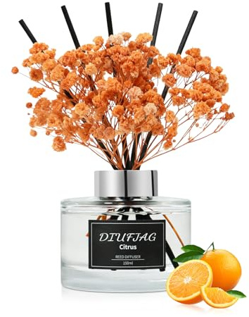 DIUFJAG 150ml – Agrumi,Citrus Bastoncini Profumati per Ambienti con 8 Bacchette,Profumo per la Casa, per Camera da Letto,Ufficio,Bagno,Scaffale