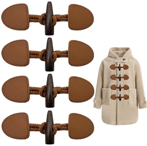 DHER 4 pares de Botones de Abrigo Cuernos Botones Cuero de PU Botón jersey gabardina de madera botones de abrigo versátil de moda superior decorativos (Color chocolate)