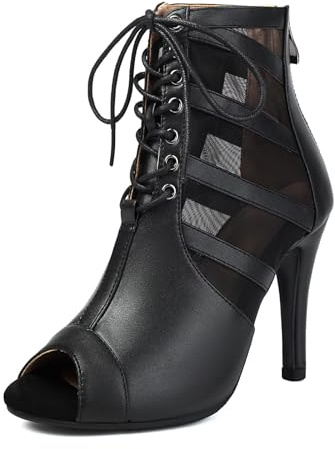 Kvinnor Stiletto Stövlar Ankel Metall Snörning Peep Toe Grill Design Stängning Dragkedja Tillbaka För Nätter Datum