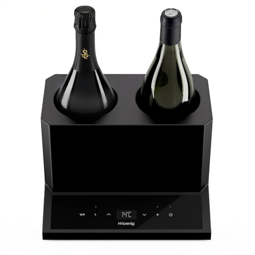 H.Koenig Raffreddatore vino LVX28, 2 bottiglie, vino bianco, rosso, rosato, spumante, champagne, fino a 9 cm di diametro, temperatura regolabile da 5°C a 18°C,controllo digitale,sistema termoelettrico