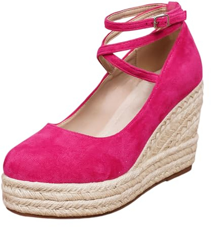 Traditional Shoes Women's Elegant Comfortable Dirndl Shoes Platform Summer Boho Wedge Heel Espadrilles Lightweight Closed Sandals Large Sizes Casual Wedge Pumps Oktoberfest Pumps, O Hot Pink, 2/2.5 UK