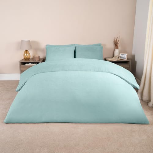 Brentfords Teddy Fleece Duvet Set Duck Egg, King Size Duvet Cover Christmas King Size Duvet Set Winter Bedding with Matching Pillowcases Teddy Quilt Covers Set