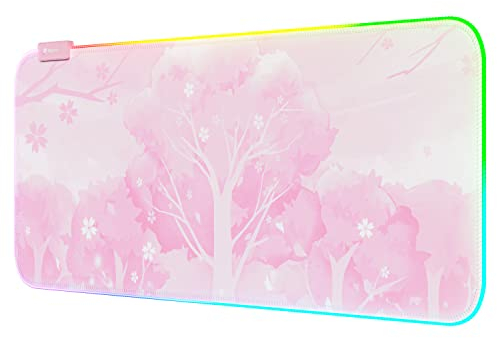 Pink Large RGB LED Gaming Mouse Pad Mat - 14 Modes Glow, Large Gaming Mousepad, Waterproof Rubber Non-Slip Mat, Extended Big Keyboard and Mouse Pad Mat for PC, Laptop, Desk Cover XXL 800×300×4mm