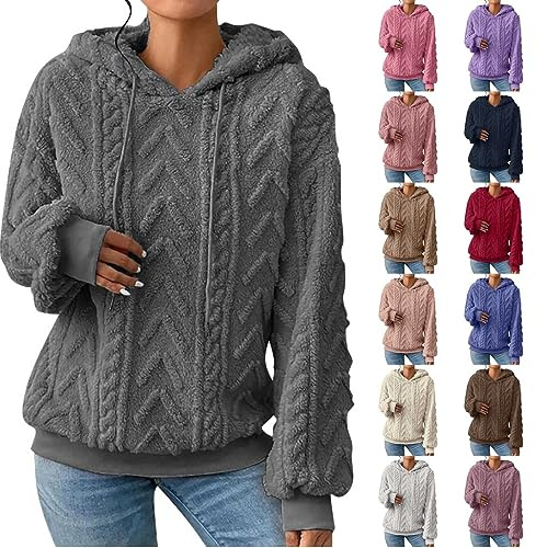 Veste Polaire Femme avec Capuche Grande Taille Manteau Hiver Chaud Sweat Polaire Pas Cher A La Mode Chic Sweat Kawaii Cordon De Serrage Manche Longues Manteau De Velours Sweatshirts