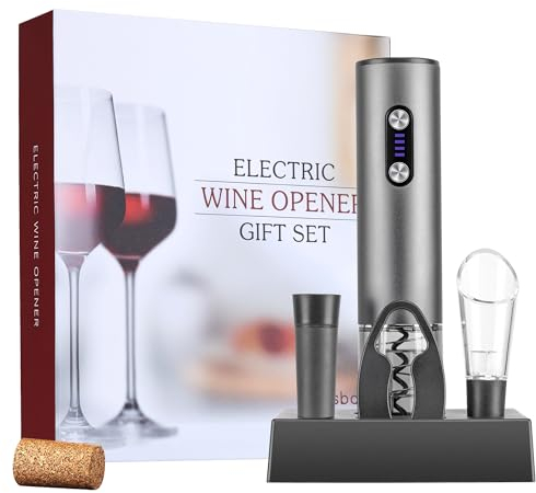 Cavatappi Elettrico per Vino Apribottiglie Elettrici Automatico Professionale con Taglia Capsule, Versatore, Tappo a Vuoto (Grigio Scuro, Set Base, Scatola Regalo, Ricaricabile)