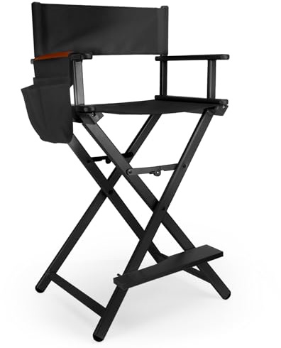 CHUANGJIN 30 Height Tall Directors Chair Folding Makeup Chair, with Replacement Cover Canvas, Portable Footrest, Support 250 lbs, Aluminum Makeup Artist Chair for Artist Barber- Black