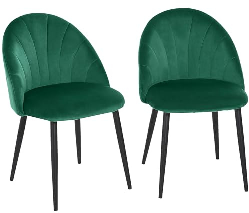 HOMCOM Esszimmerstühle 2er Set Küchenstuhl mit muschelförmiger Rückenlehne, Samtoptik, Sessel Polsterstuhl mit Fußpolster, Stühle, Wohnzimmerstuhl mit Stahlbeine für Esstisch, Grün