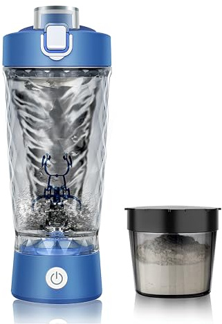 Electric Protein Shaker Bottle, Mixer Cup for Shakes and Meal Replacements, BPA-free, Portable Blender Cup with a Supplement Storage, USB Rechargeable Shaker Cups for Protein Shakes 550ml (Blue)