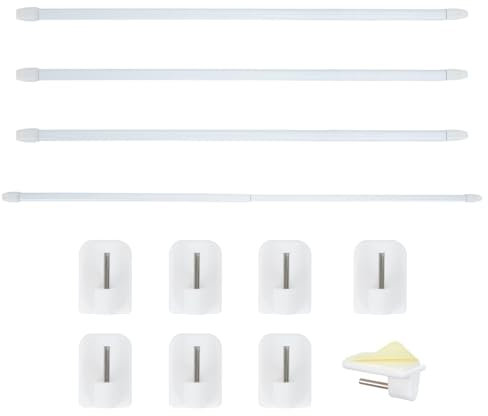 Minnhua 4 Stück Vitragestangen mit Selbstklebehaken Gardinenstange ohne Bohren Teleskopstange Duschvorhangstange Kleiderstange Vorhangstange Scheibengardinenstange (40-70cm)