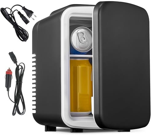 Mini-Kühlschrank, 6 Liter/9 Dosen, tragbarer Kühler und Wärmer persönlicher Kühlschrank für Hautpflege, Kosmetik, Getränke, Lebensmittel, ideal für Schlafzimmer, Büro, Auto, Freonfrei (Schwarz) (6L)