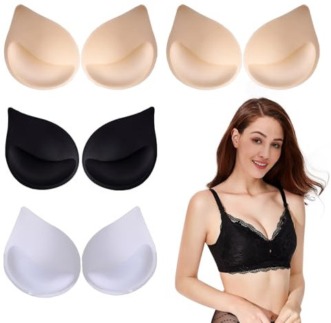 Rbleote Bh Einlagen Push up 4 Paar Bh Polster Einlagen,Push up Pads Wassertropfenförmiges Brustpolster, für Tank Silikon-BH-Einlagen, Tops,Bustiers,Bhs,Badeanzüge und Bikinis(Schwarz,Weiß,Hautfarben)