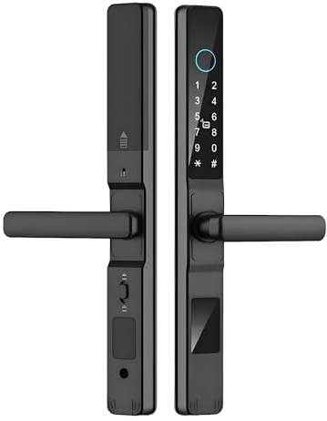 Cerradura inteligente impermeable for puerta corredera, TTLock. Cerradura electrónica de aleación de aluminio con control por huella dactilar, aplicación y Alexa. IP66 for puertas de vidrio y metal.