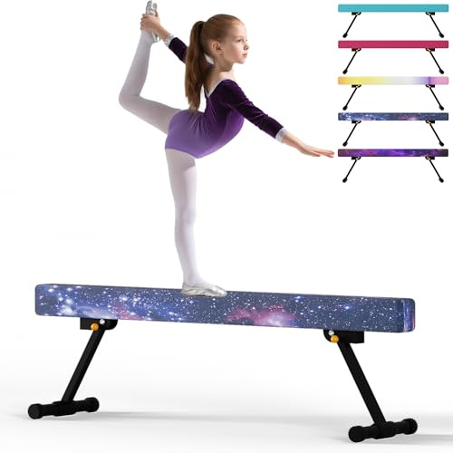 EL&IT·Wings 6ft Gymnastic Balance Beam,Adjustable High and Low Level Floor Beam - Highly Stable - Gym Practice Training Equipment for Kids Children Girls Home (Starry)
