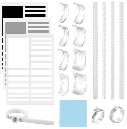 17Pcs Ring Size Adjuster for Loose Rings, Invisible Ring Size Reducer Kit with Silicone Spacers Spiral Coils Adhesive Ring Adjusters Polishing Cloth Measuring Tool for Men Women Ring Sizer UK