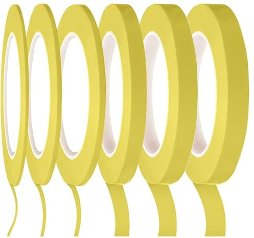 VYNZOR 6 Rotoli di Nastro Adesivo,nastro adesivo carta,nastro mascheratura,nastro per mascheratura,Nastro Adesivo Giallo 3/5/7/10/12/15mm,Adatto per Artigianato,carrozzerie e Decorazioni Fai-da-Te