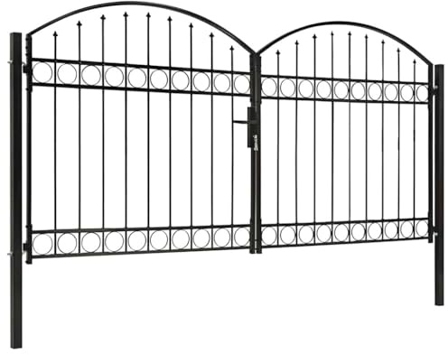 Cancello d'ingresso, doppio cancello per recinzione, doppia ala a cupola, in acciaio, 300 x 150 cm, nero, per terrazza e giardino
