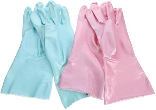 ARTIBETTER Reusable Waterproof Rubber Kitchen Gloves 2 Pairs Large Dishwashing Gloves with Flock Liner for Household Cleaning and Laundry, Non-slip Sturdy Cleaning Mittens for Home Use