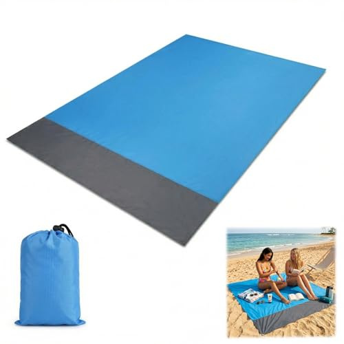Snugcore Beach Blanket 200 x 210 Lightweight Beach Mat for Camping, Sand Free Foldable Picnic Blanket and Mat with Carry Bag, Large Size Portable Beach Blanket for Camping Outdoor Travel Garden Use