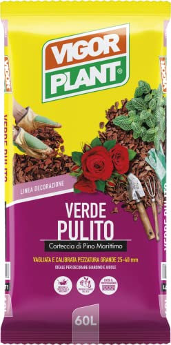 Vigorplant Verde Pulito Corteccia Pino Marittimo per Aiuola Giardino Drenante Aiuola Giardino - Confezione da 60 lt