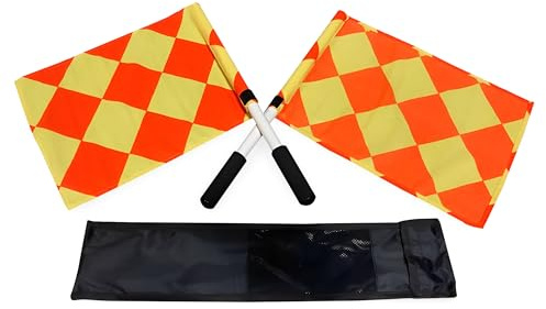 Trigon Sports 2Pcs Soccer Referee Flag, PVC Shaft Checkered Linesman Signal Flags Set with Case, Soccer Flags with Padded Handles, Training Sports and Outdoors Track and Field Football Gear