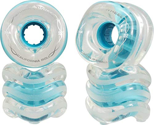Shark Wheel 60 mm 78a, Skateboard Cruising Wheels, California Roll, Clear with Blue Hub, Set of 4 Wheels