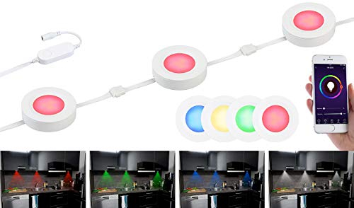 Lunartec Vitrinenbeleuchtung: 3er-Set WLAN-Unterbau-LEDs, RGB+W, für Amazon Alexa & Google Assistant (Vitrinenbeleuchtung Alexa, Küchenunterbauleuchten, Deckenlampe)