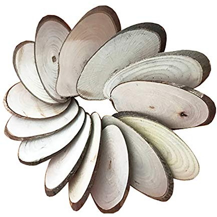 POFET 10 Stück Naturholzscheiben, oval, 8-9 cm, rustikale Baumrindenscheibe, verwitterte Holzscheibe, DIY Craft Hochzeit Tischdekoration, Weihnachtsdekor Ornamente