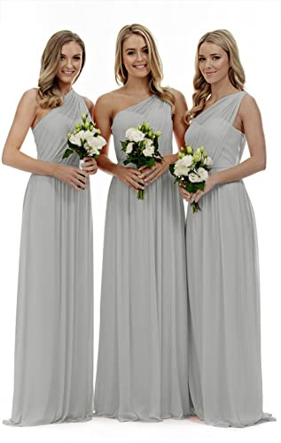 Lecureler Vestido largo de un solo hombro para dama de honor de graduación, gris, 38
