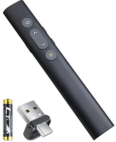 Presentation Clicker Presentation Remotes, Type C/USB A 2 in 1 Pointer, Remote PowerPoint Clicker,USB/Type-C for Computer Slide Advancer, Volume Control/Hyperlink/Switch Windows(Battery Included)